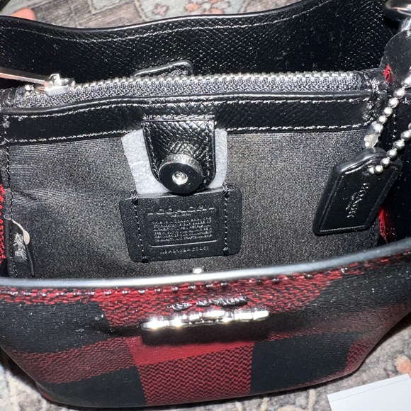 NWOT Coach Mini Town Crossbody Bucket Bag With Buffalo Plaid Print- Red/Black - Picture 7 of 8